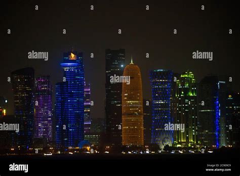 Doha skyline by night, Qatar Stock Photo - Alamy