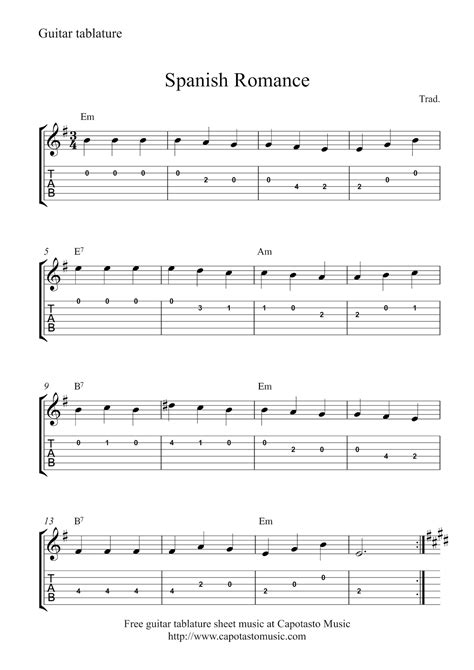 Easy Sheet Music For Beginners: Free guitar tablature sheet music | Spanish Romance