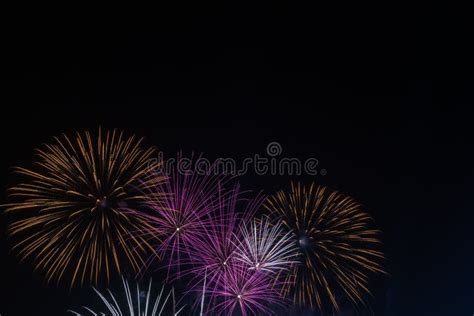 Brightly Colorful Fireworks in the Night Sky. New Year Celebration ...