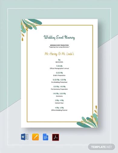 Wedding Itinerary - 14+ Examples, Format, Pdf, Tips