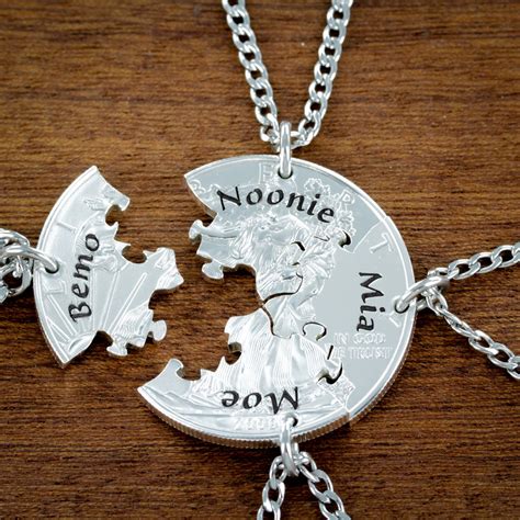 4 Puzzle Piece Necklace Set, Best Friends Personalized Name Necklaces ...