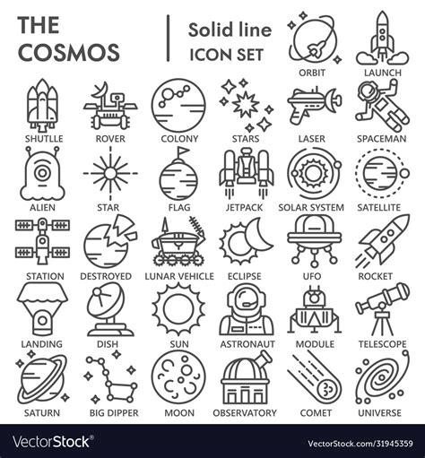 Cosmos line icon set universe symbols collection Vector Image