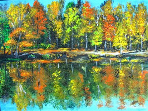 Fall Landscape Acrylic Painting Framed Painting by Natalja Picugina