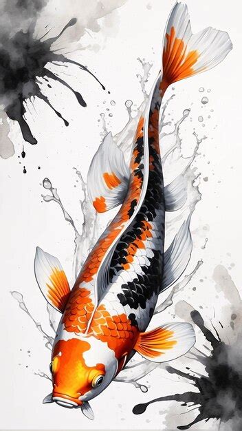 Premium Photo | Splash of Black Ink Illustration of Koi Fish Traditional Art Chinese Painting on ...