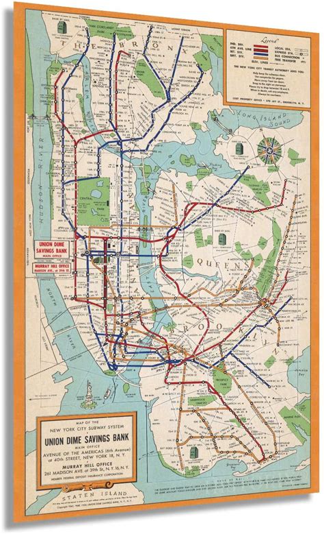 HISTORIX 1954 New York City Subway Map Poster - 16 x 24 Inch Vintage Map Wall Art - New York ...