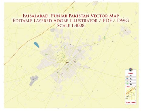 Faisalabad Pakistan Map Vector Exact High Detailed City Plan editable ...