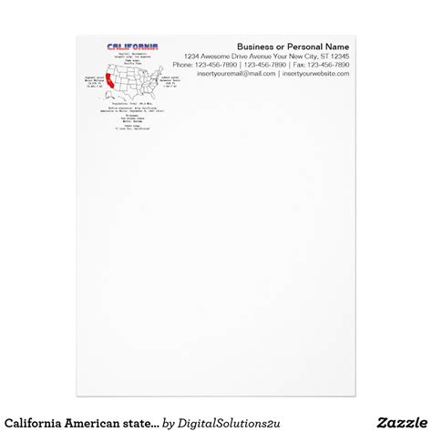 California American state on a map and useful info Letterhead | Zazzle ...