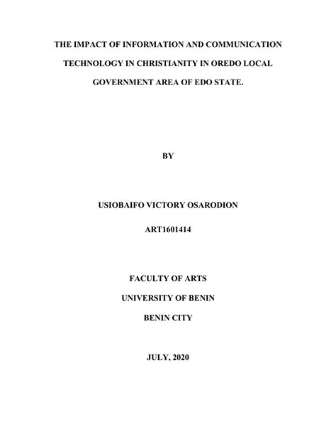 (PDF) THE IMPACT OF ICT IN CHRISTIANITY IN OREDO LOCAL GOVERNMENT AREA ...