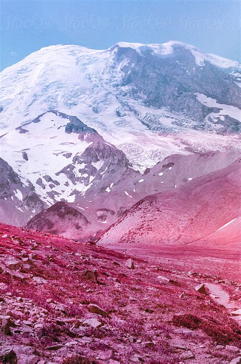 "Pink Hills Leading To Glacial Mountain" by Stocksy Contributor "Hayden Williams" - Stocksy