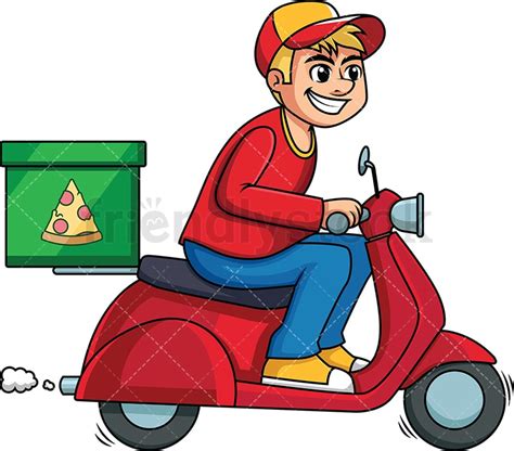 Pizza Delivery Man Driving Scooter Cartoon Vector Clipart - FriendlyStock