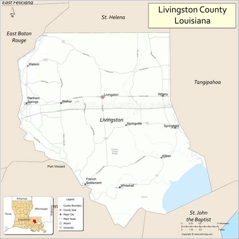 Map of Livingston Parish, Louisiana showing cities, highways & important places. Check Where is ...