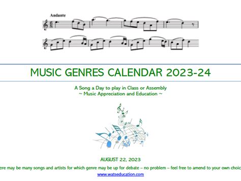 MUSIC GENRES CALENDAR 2023-24 | Teaching Resources