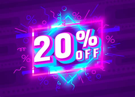 Cyber 20 Off Sale Banner Light Neon Flyer Retro Label Vector Stock Illustration - Download Image ...