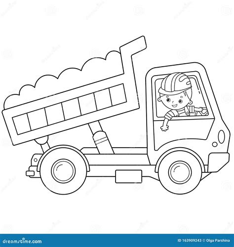 Coloring Page Outline of Cartoon Lorry or Dump Truck. Construction Vehicles Stock Vector ...