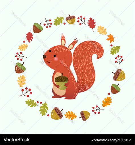 Cartoon squirrel with autumn leaves Royalty Free Vector