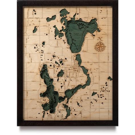 Lake Okoboji / Spirit Lake Wooden Map Art | Topographic 3D Chart