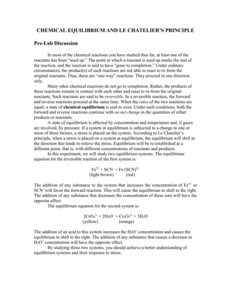 CHEMICAL EQUILIBRIUM AND LE CHATELIER'S PRINCIPLE