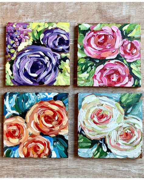 4 Mini Canvas Flower Painting - Palette and Pub