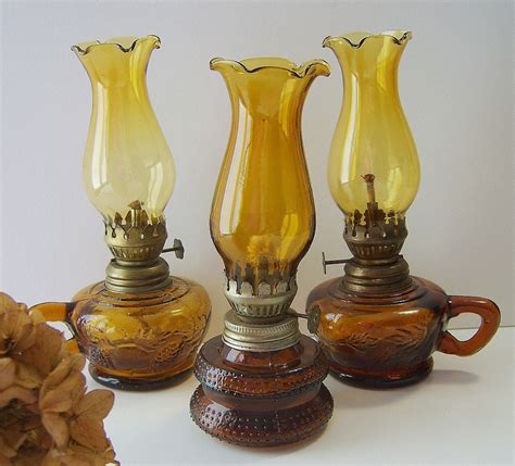 3 Vintage Miniature Amber Glass Oil Lamps by PansyRoadVintage