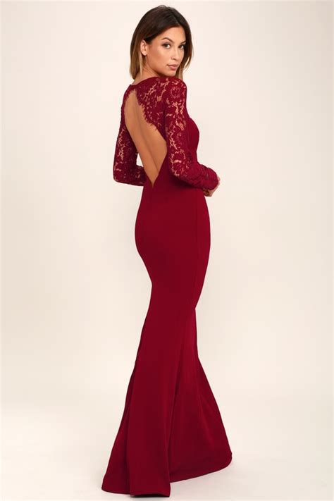 Lovely Wine Red Lace Dress - Maxi Dress - Long Sleeve Dress - Lulus