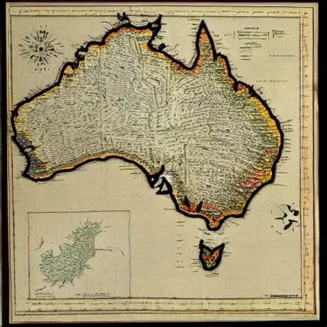 cartography map of australia. 1400s old sea map. | Stable Diffusion