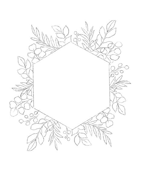 a drawing of an octagonal frame with leaves and berries around it on a white background