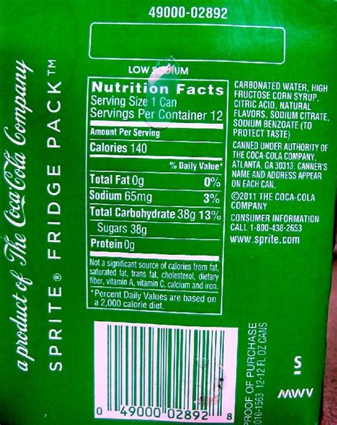 Sprite - Nutrition Information It was also impossible to find the nutrition information and ...