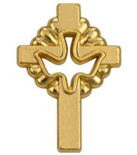 Gold Cross with Dove Confirmation Pin