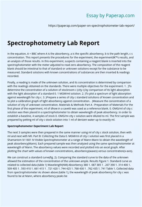 Spectrophotometry Lab Report Essay Example