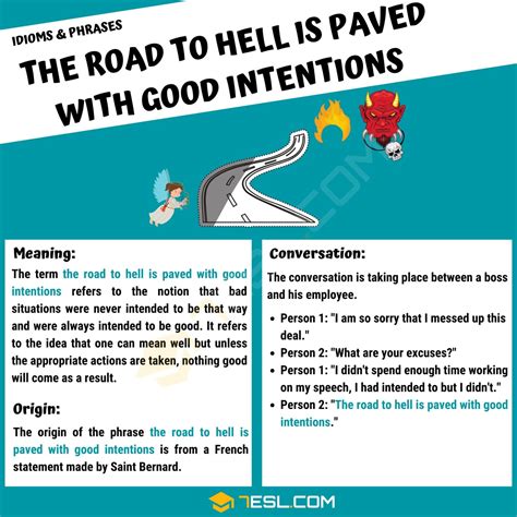 "The Road to Hell is Paved with Good Intentions" Meaning, Origin and Examples • 7ESL