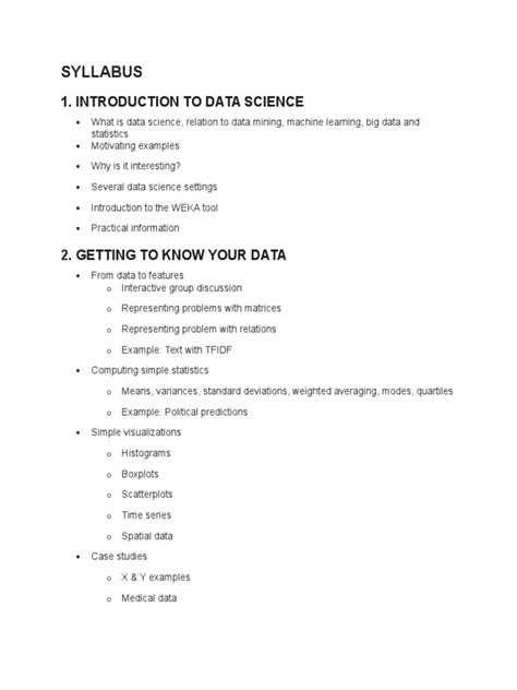 Syllabus: 1. Introduction To Data Science | PDF | Prediction | Statistics