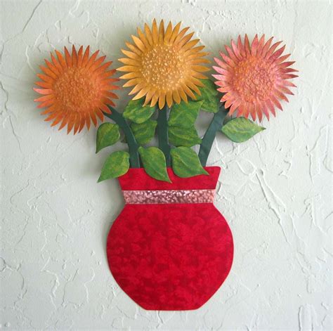 Hand Crafted Metal Sunflower Wall Art Sculpture Floral Art Home Wall Decor Vase by Frivolous ...