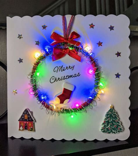 Light up Christmas cards, led cards, Light up Christmas wreath card ...