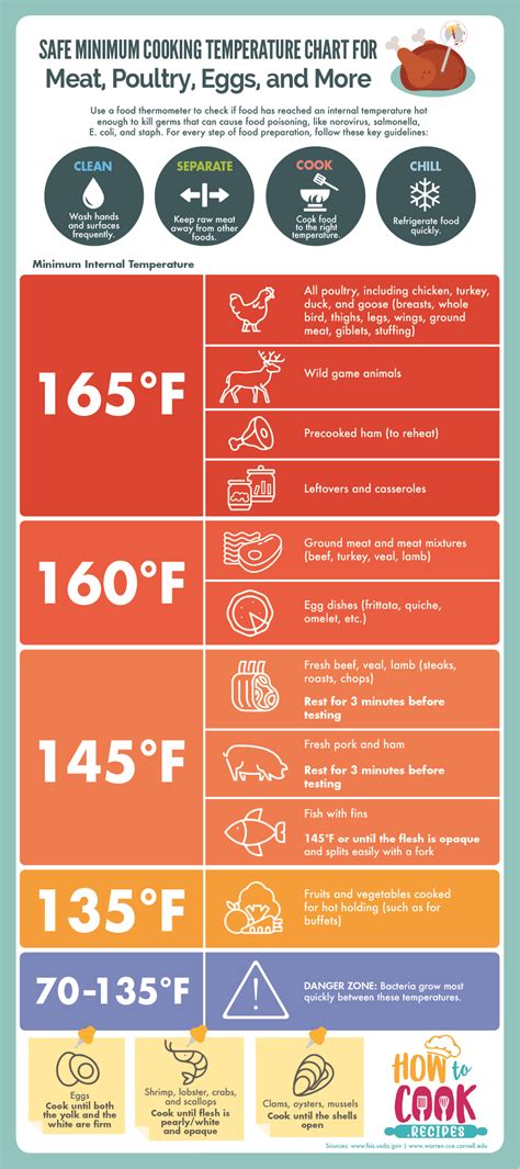 Safe Minimum Cooking Temperature Chart for Meat, Poultry, Eggs, and More #Infographic - Visualistan