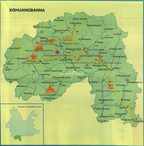 Xishuangbanna China Tourist Map - Maps of Xishuangbanna