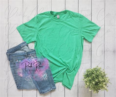 Gildan Softstyle Heather Irish Green Mock up G6400 Digital Download Mockup PNG Bleached Shirt ...