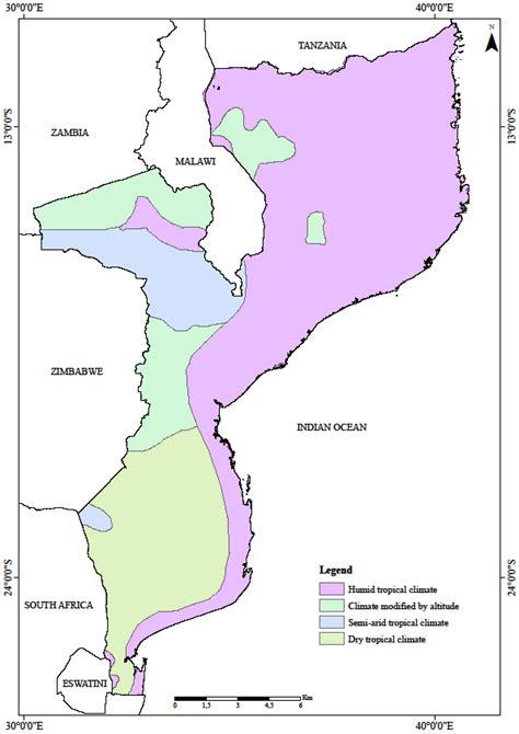 Map of distribution of climate region in Mozambique (Source: UEM, 2022 ...