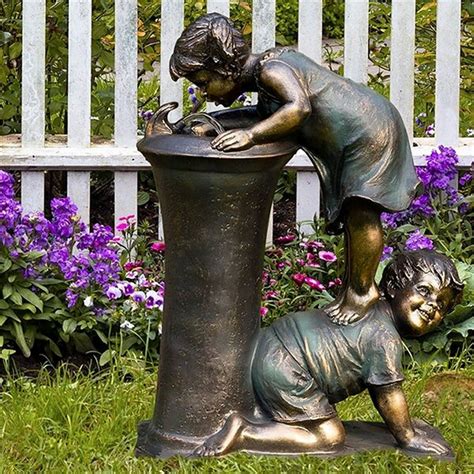 Ouneed 27" Tall Indoor/Outdoor Girl and Boy Drinking Water Fountain Yard Art Decoration Boy ...
