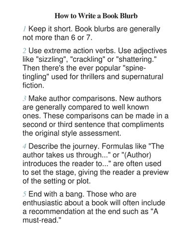 How to write a book blurb by davidcaddy - Teaching Resources - Tes