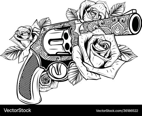 Guns and rose flowers drawn in tattoo style Vector Image