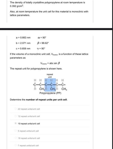 Solved The density of totally crystalline polypropylene at | Chegg.com