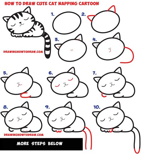 How to Draw a Supercute Kawaii / Cartoon Cat / Kitten Napping Easy Step ...