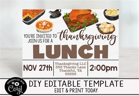 EDITABLE Thanksgiving Lunch Invitation Employee Business Work | Etsy