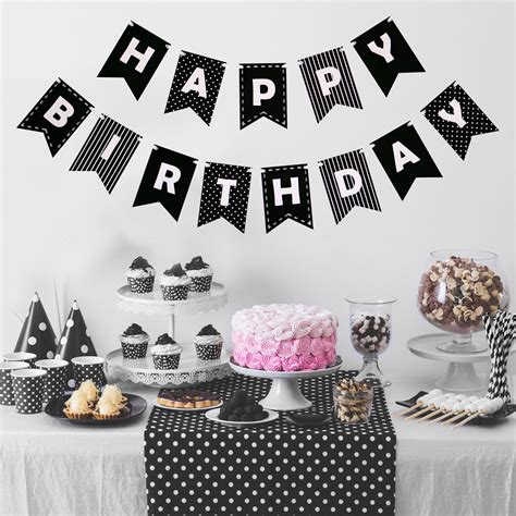 Happy Birthday Banner -Black & White - Walmart.com