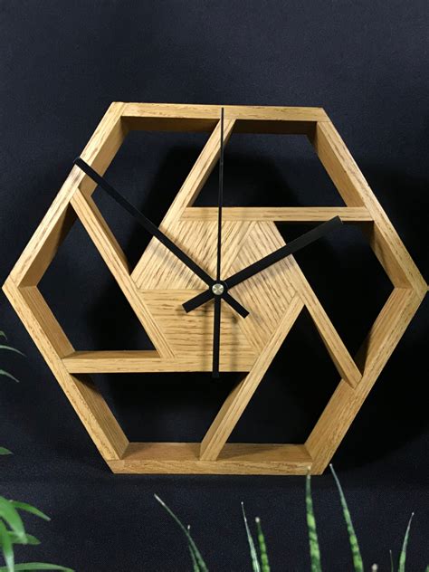 Handmade Oak Hexagon Clock Geometric Wood Wall | Wood wall clock, Clock wall decor, Diy clock wall