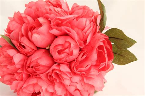 Full LIGHT Coral Pink Peony BOUQUET Artificial by simplyserra