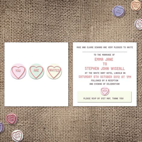 Love Heart Wedding Invitation - Love Heart Sweets Invite | Heart ...