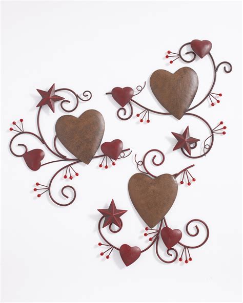 3-Pc. Hearts and Stars Wall Art Decoration with Distressed, Metal Finish Hearts - Walmart.com