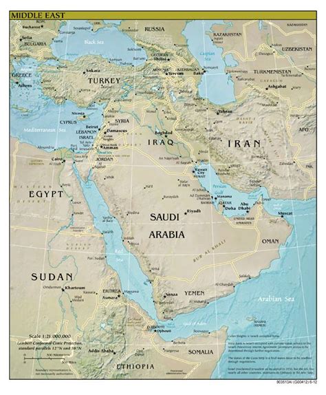 Large Detailed Relief And Political Map Of Middle East With All D59