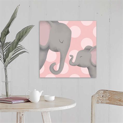 Elephant Mommy and Baby on Pink Wall Art, Canvas Prints, Framed Prints ...